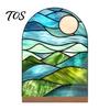 Элегантное Настольное Украшение в Стиле Витража Акриловые Центральные Элементы Стола, Цветочный и Пейзажный Узор Изысканный Декор Комнаты Знак с Деревянным Основанием