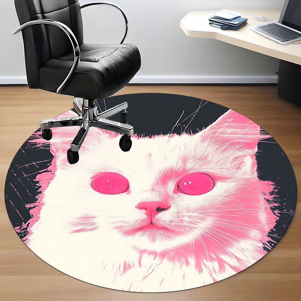 1pc Cat Pink Office Round Area Rug, Indoor Mat Suitable ForOffice, Under Office Chairs Bedroom Living Room Home Decor, Room Deco u02