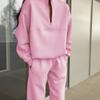 Женский однотонный свободный повседневный спортивный костюм из двух частей, комплект из осенне-зимнего комплекта с воротником-стойкой, застежкой-молнией, длинными рукавами, толстовка с капюшоном, прямые длинные брюки