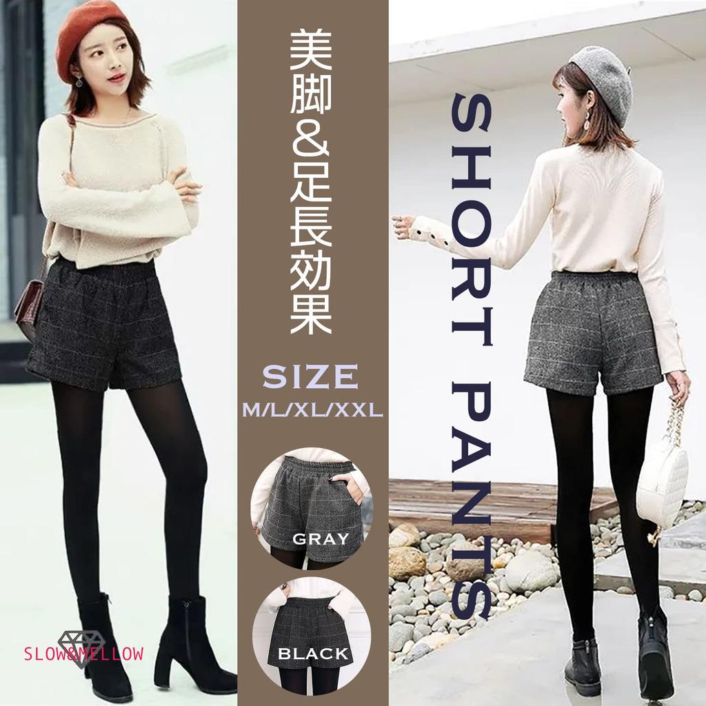 Slow and Mellow Checkered Shorts with Elastic Hot Glen Plaid High Korean Short Checkered Pattern Women's Waist, Pants, Shorts, 2-Color Shorts, Tweed,