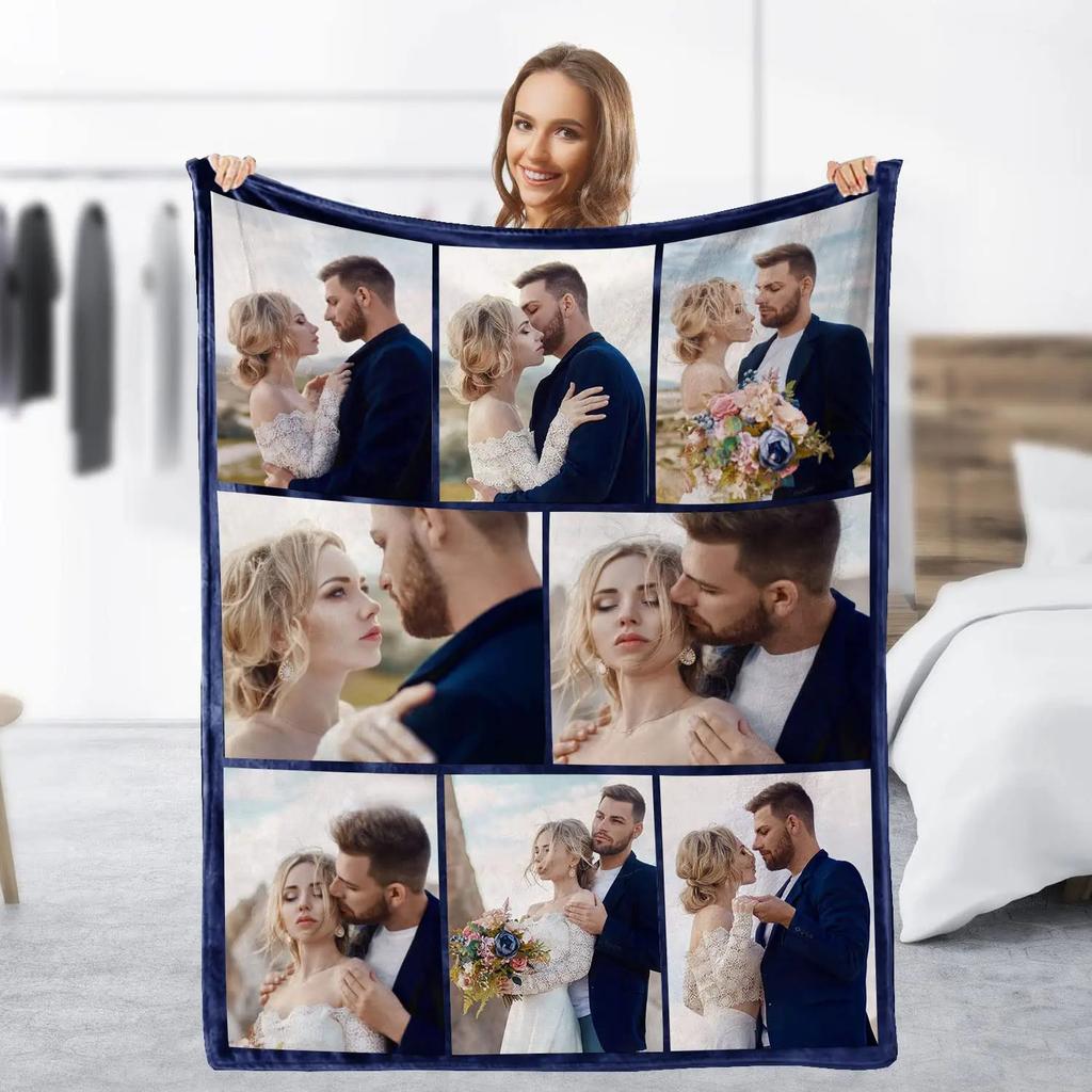 Custom Blanket With Text Photo Collage Personalized Picture Blankets Souvenirs Gifts Customized Throw Blanket for Family Mom Dad