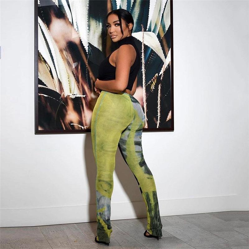 Летние женские сексуальные прозрачные сетчатые принты, дышащие тонкие повседневные брюки с высокой талией и бедрами