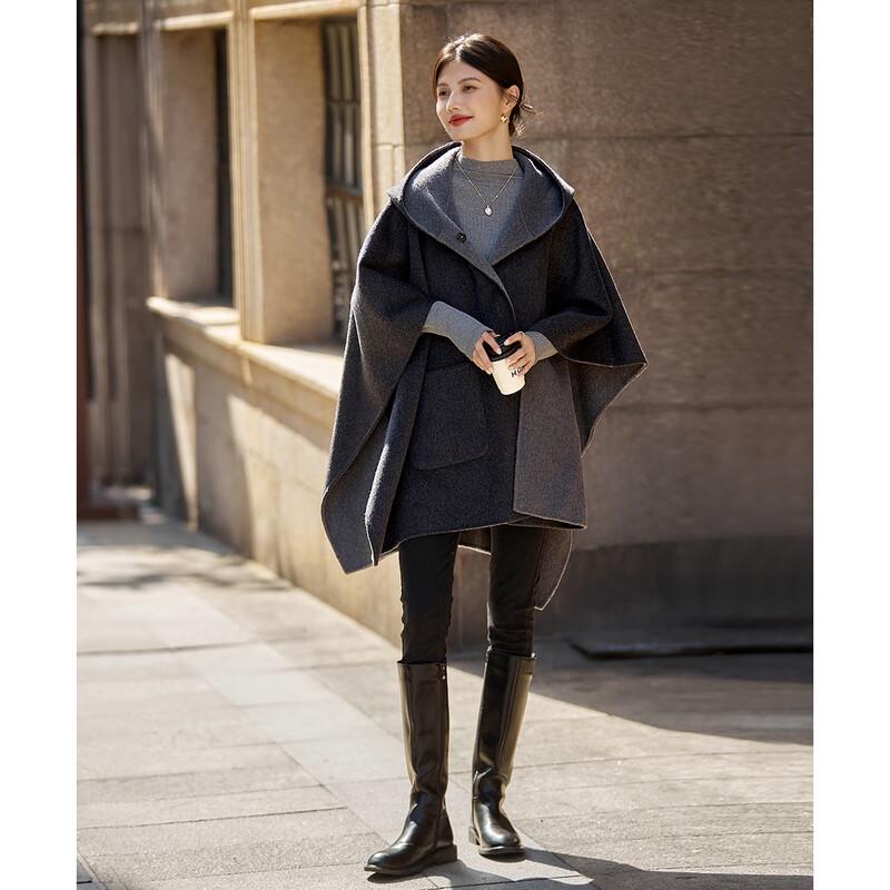 Women's Relaxed Fit Hooded Wool Blend Cape Coat