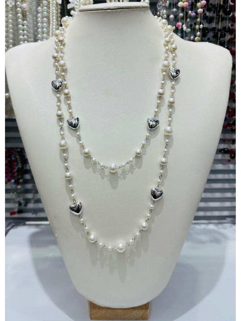 NK-275 Многослойное ожерелье из стеклянного жемчуга - Любовь, Цветок сливы, Геометрический дизайн