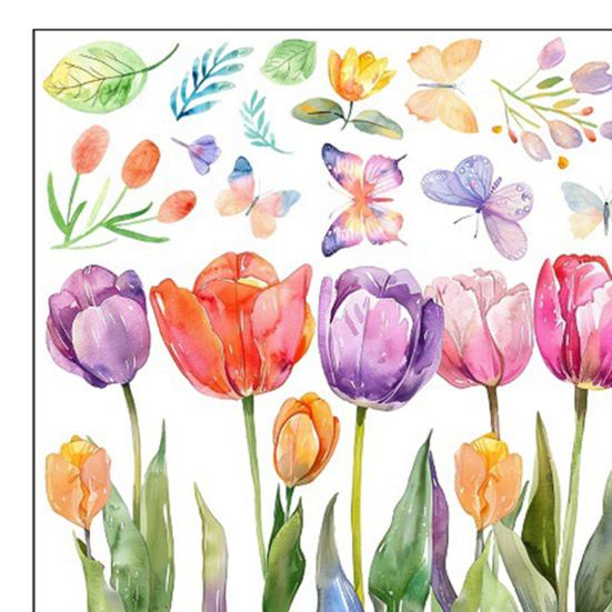Yousheng Цветочные наклейки на окна, яркий цвет, тюльпан, бабочка, дизайн, ПВХ, стеклянная пленка, наклейка, гостиная, кухня, офис, декор