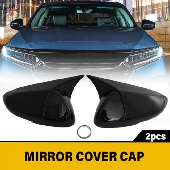 Fits Honda Accord 2018-2021 2pc Glossy Black Ox Horn Rear View Mirror Cover Trim