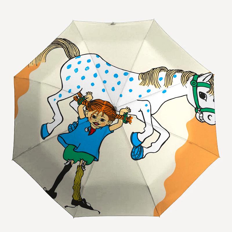 Pippi Longstocking, horse Automatic Opening and Closing, 8 rib Structure Portable Umbrella, Suitable for Men and Women in All Seasons Perfe