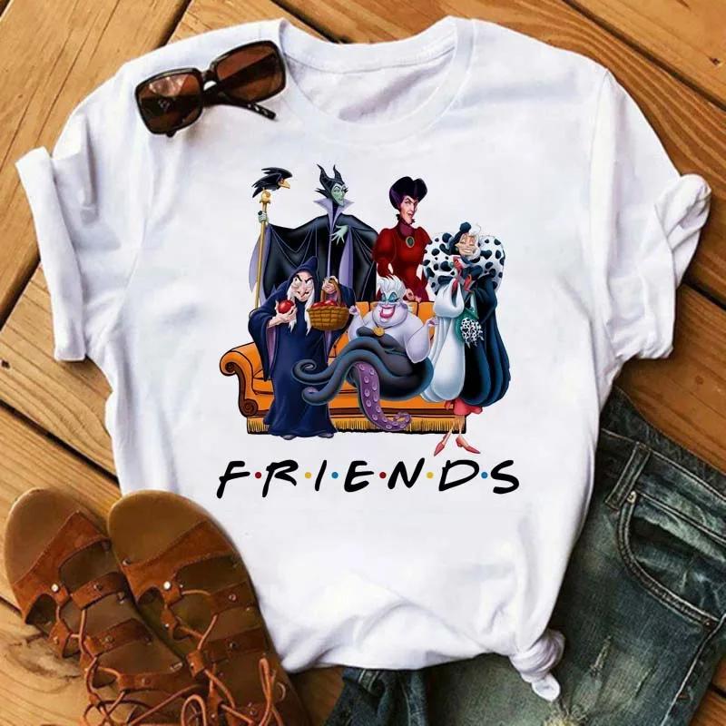 Мужские футболки Disney Модная коллекция Злодеев Королева Футболка 90-е Женские Футболка Друзья Кавайная Летняя с коротким рукавом Футболка Женская