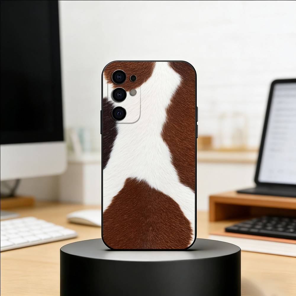 Brown White Cow Phone Case Black Silicone Soft For Samsung S25,S24,S21,S22,S23,S30,Ultra,S20,Plus,Fe,Lite