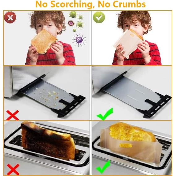 Пакеты для тостера Reble для сэндвичей с сыром на гриле | Самые безопасные на рынке - 100% без БФА и глютена | Антипригарный пакет для тостов (4шт)