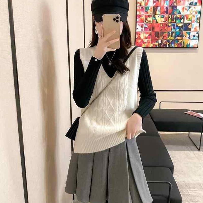 Sweater Vest V-neck Sleeveless Knitted Camisole Women's Retro Sweater Vest Solid Color Interior Layering Autumn and Winter