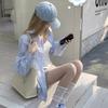 Наряд в корейском стиле: синяя рубашка для женщин, весна/лето, новый ленивый стиль, универсальная рубашка с длинным рукавом для защиты от солнца, свободный повседневный топ