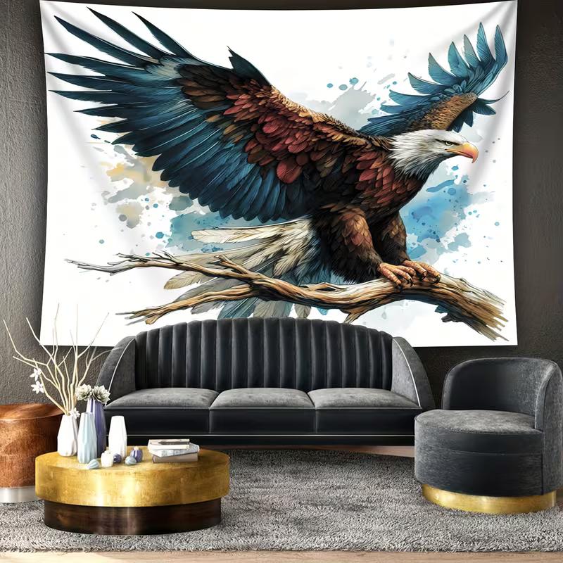 2D Bald Eagle on Branch Tapestry Patriotic Color Wall Decor Cloth