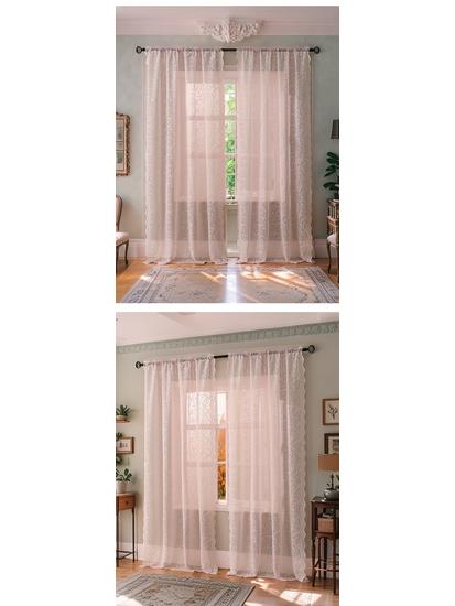 Summer Fresh White Lace Floral Curtains with Hollow Design for Living Room & Balcony