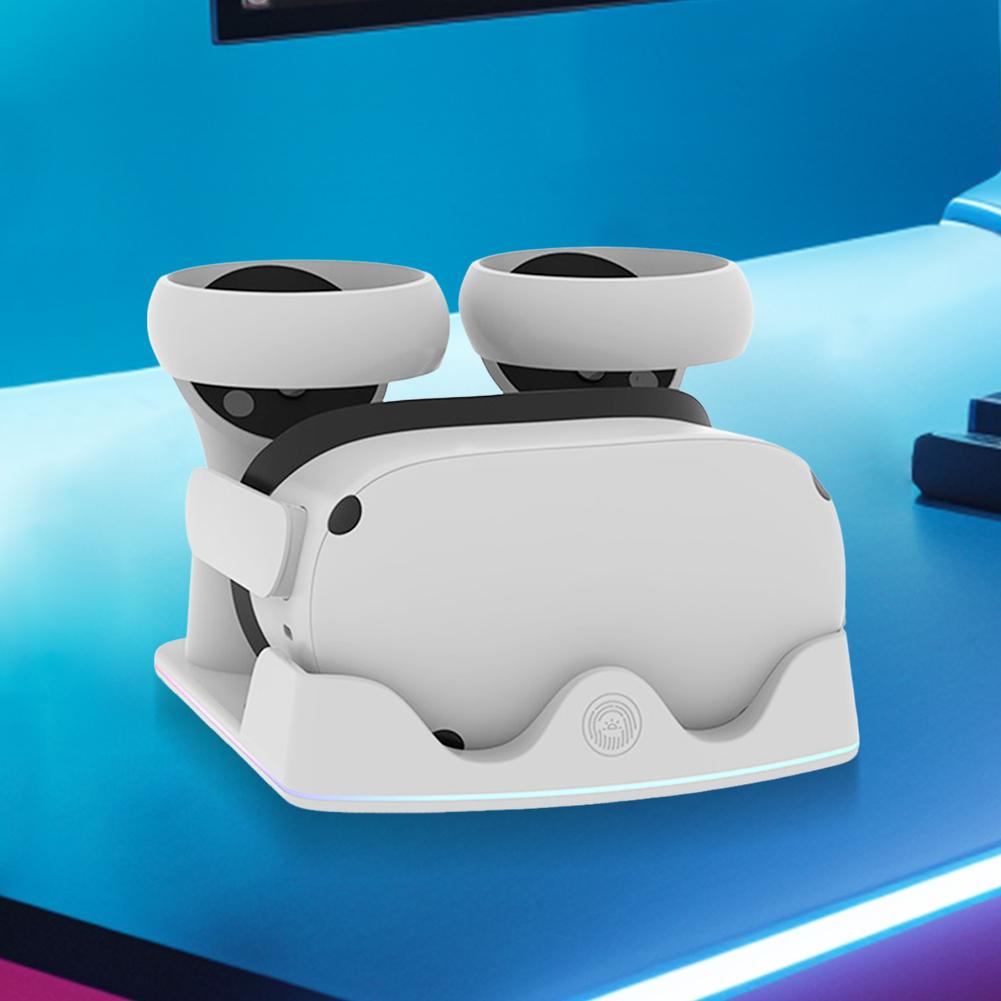 Зарядная док-станция для VR-гарнитуры Meta Quest 3S, станция быстрой зарядки с RGB-подсветкой, подставка для зарядки для VR-гарнитуры Meta Quest 3S/3/2