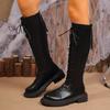Fashion Fashion Platform Knee High Boots Women 2024 Autumn Lace Up Back Zipper Knight Boots Woman Black Faux Leather Long Botas Mujer