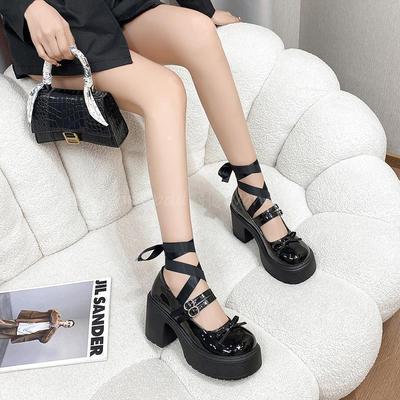 Туфли Мэри Джейн с ремешком-бантом, маленькие кожаные туфли, лето, новый французский британский стиль, платформа, толстый высокий каблук, одинарные туфли, женские