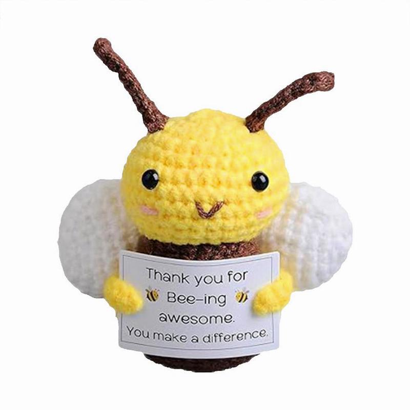 1 шт. тканевая пчела, милая фигурка пчелы, готовая продукция, положительная энергия, ручная работа, вязание крючком, миниатюрная шерстяная кукла, украшение для рабочего стола