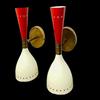 Shiny Red and White 1950's Mid Century Brass Italian Custom Wall Sconce Diabolo Wall Sconce Light Fixture Bulb Pair