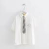 Girl's White Shirt with Tie Japanese Summer Short Sleeve Female Bear Printing Tops Lapel Preppy Style JK Uniform Blouses