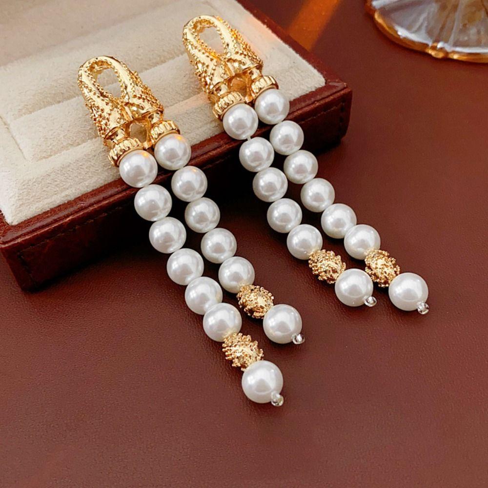 Имитация жемчуга Двойной ряд жемчужных кисточек Серьги Великолепные серьги-гвоздики Ювелирные подарки