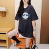 Women's Fashion Design Small Print Top Short Sleeve T-shirt Summer Loose Wash To Do Old Blouse
