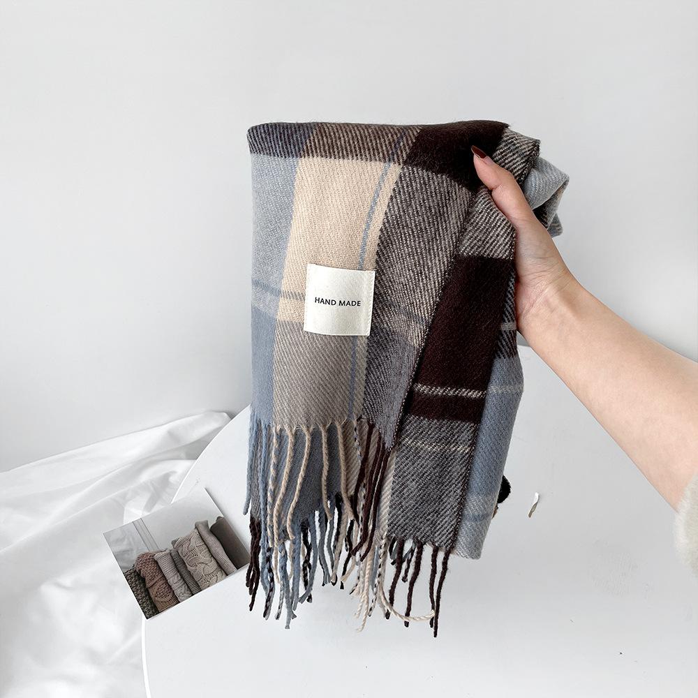 Autumn and Winter Plaid Scarf Women's Imitation Cashmere Scarf Simple Scarf Versatile Winter Warm Shawl