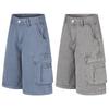 Mens Womens Denim Shorts American Street Style Washed Distressed Cargo Loose Fit Multi-Pocket 5 Inch Inseam