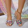 New Style Fashionable Mixed Color Gem Diamonds Women Strange Transparent Heels Slipper Summer Sandal Sexy Square Toe Dress Shoes