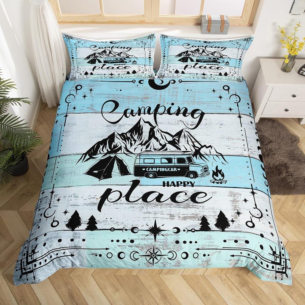 Hand Painted Mountain Decor Duvet Cover Set Queen King Size Happy Camping Kids Bedding For Boys Girls 3 Pcs With 2 Pillowcases