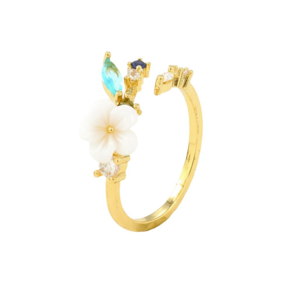 Unique Gold Color Flower Ring Exquisite Design Sparkling Inlaid Open-end Ring Sweet Crystal Zirconia Ring Vacation Accessories