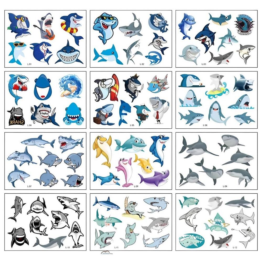 Shark Toddler Kids Tattoo Kids Glow-in-the-Dark Sticker 8 Types 1 pcs L 12 Sheets