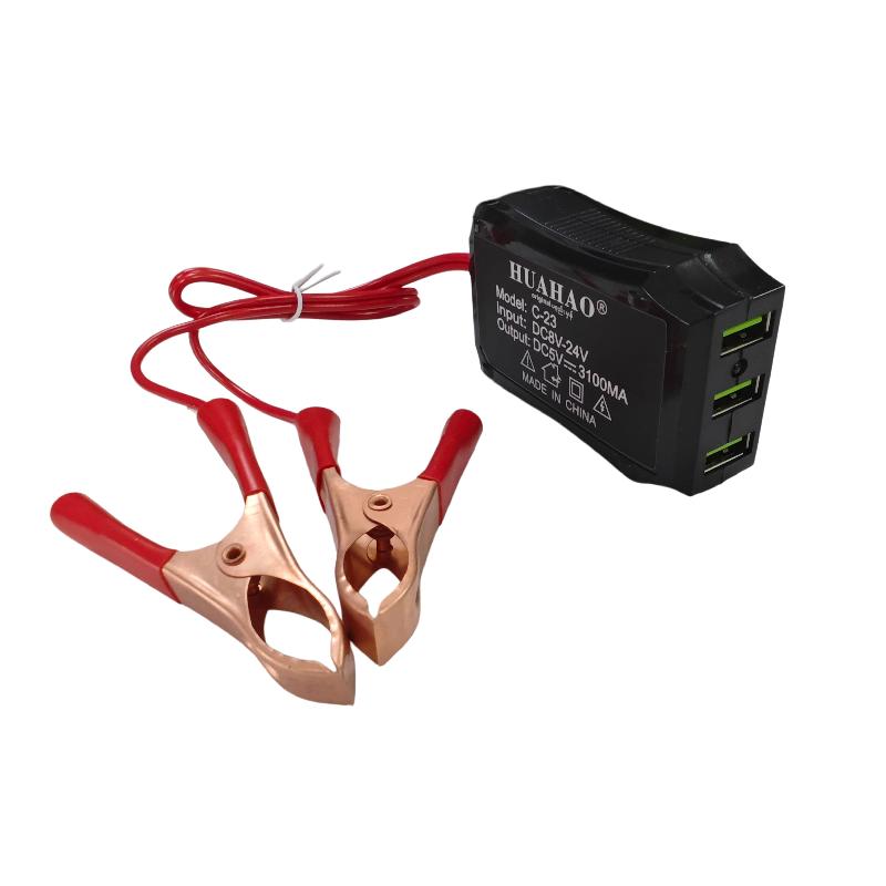 Зарядное устройство с зажимами-крокодилами 12В 24В на 5В, 3 USB-порта для зарядки телефона, планшета, ноутбука, Аварийный источник питания, USB-адаптер