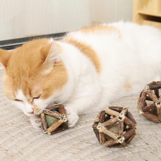 Natural Catnip Silvervine Ball Toy Dental Health Emotional Regulation Chew Toy Promotes Digestion Soothes Mood Cat Toys for Indoor Cats Kittens