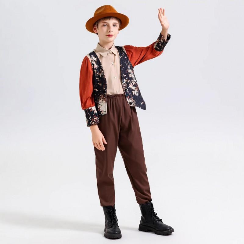 Halloween Kids Costume Vintage Medieval Farm Style Girls Stage Performance Outfit