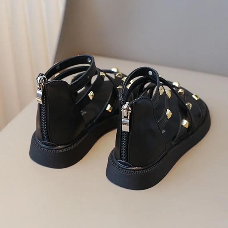 Summer Roman Sandals Girls Gladiator Boots High Top Fashion Princess Party Shoes Platform Rivets Kids Girl Beach Shoes I03221