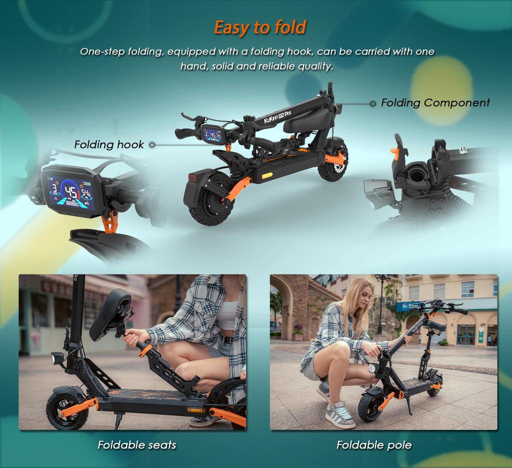 Складной электрический самокат KuKirin G2 Pro, двигатель 600 Вт, аккумулятор 48 В 15,6 Ач, максимальная скорость 45 км/ч, запас хода 58 км, 9-дюймовые колеса