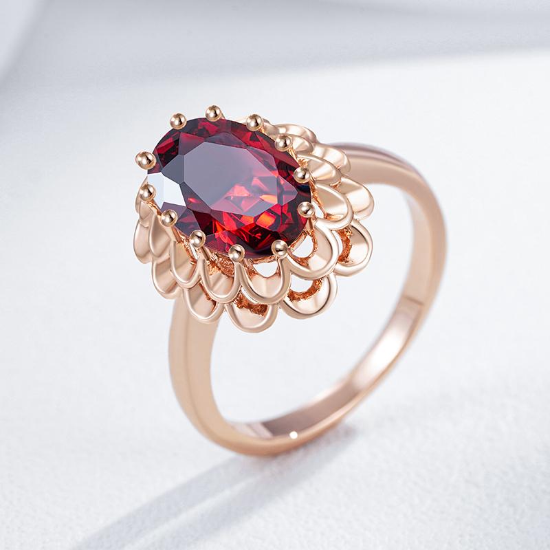 Овальные красные циркониевые большие кольца для женщин золотые кольца ювелирные изделия для вечеринок винтажные аксессуары кольца с цветами