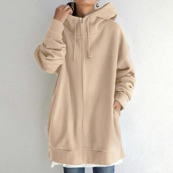 Женская длинная куртка с капюшоном на молнии и однотонная туника на шнурке, толстовка с открытым передом, кардиган, пуловер с капюшоном, пальто