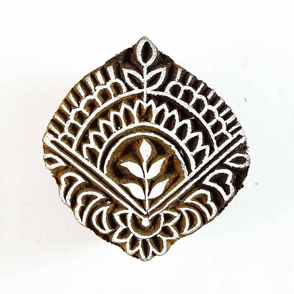 Коричневый ручной резной печатный блок Деревянный текстильный штамп Цветочный блок штампа