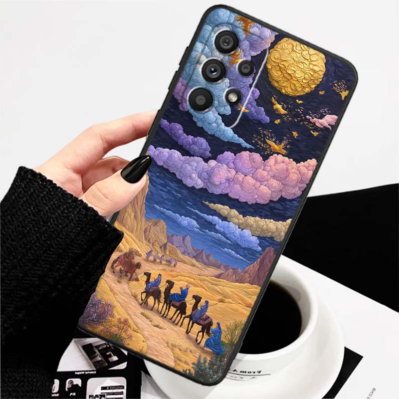 Креативные пейзажные узоры Для Samsung A73 A72 A71 A55 A54 A53 A52 A51 A13 A22 A16 A15 A12 A14 A26 A07 5G Черный чехол для телефона