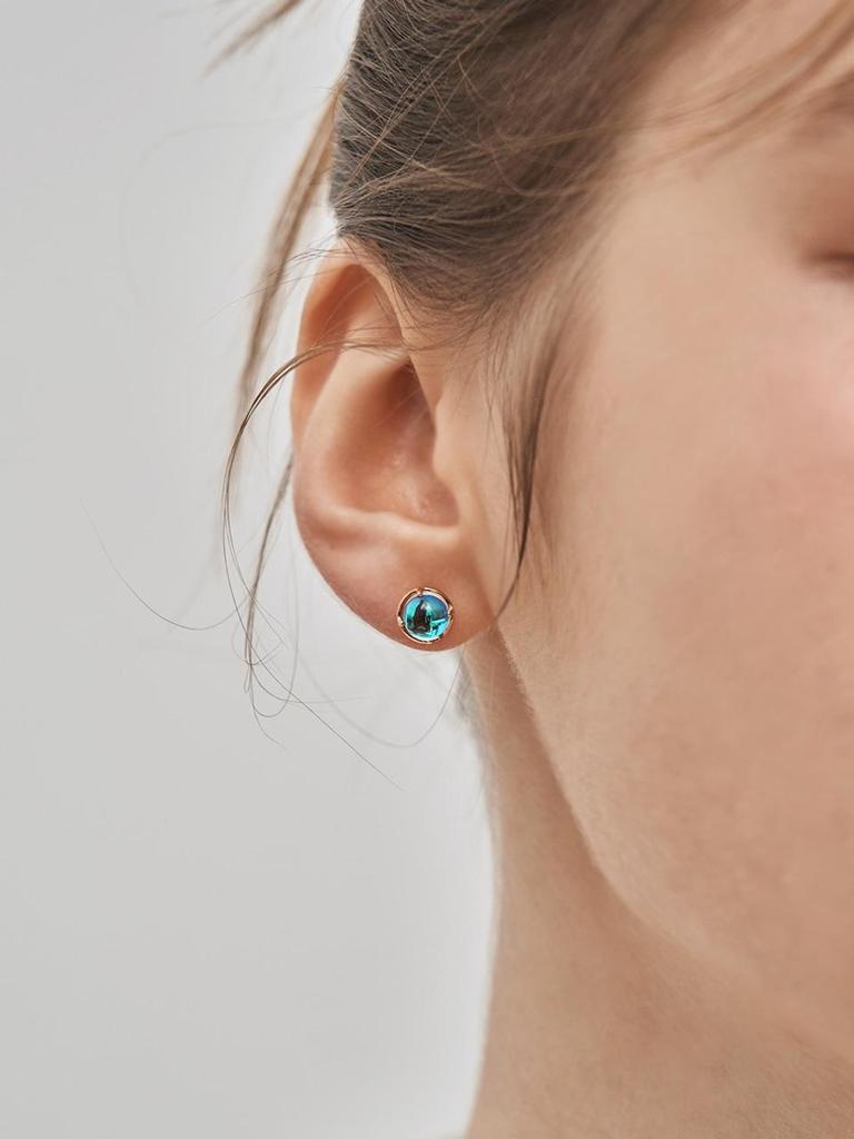 [ELLE Jewelry] Простые круглые серьги-гвоздики с лунным камнем, покрытие 14K ELGPEE519