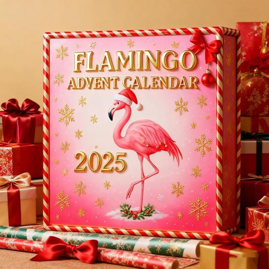 2025 Flamingo Advent Calendar 24 Days Countdown Calendar with Acrylic Flamingo Ornaments Pink Tropical Flamingo-Themed Holiday Decoration