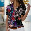 Лето 2025 Новая Мода Женская Блузка с Коротким Рукавом и V-образным Вырезом на Пуговицах с Цветочным Принтом