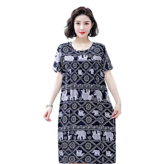 Женская ночная рубашка свободного покроя с цветочным принтом, круглым вырезом, плиссированная, с короткими рукавами, длиной до колена, домашняя одежда, повседневное платье миди, женская ночная рубашка, платье миди