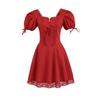 Ballet Hymn Babyboo French style Sweet Red Square Collar Lace Waist Hugging Slimming Puff sleeve Dress