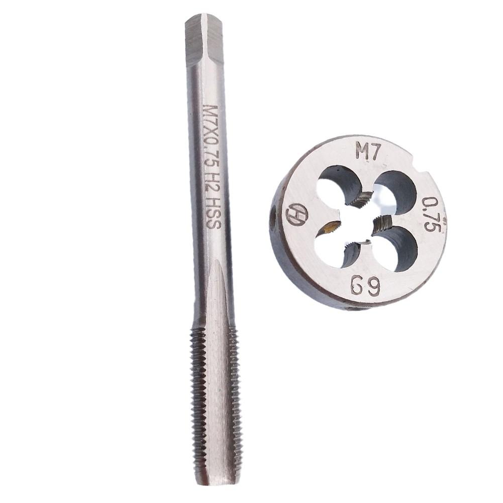 2 шт. метчика HSS M7 x 0,75 мм и плашки M7 x 0,75 мм с метрической резьбой, правая