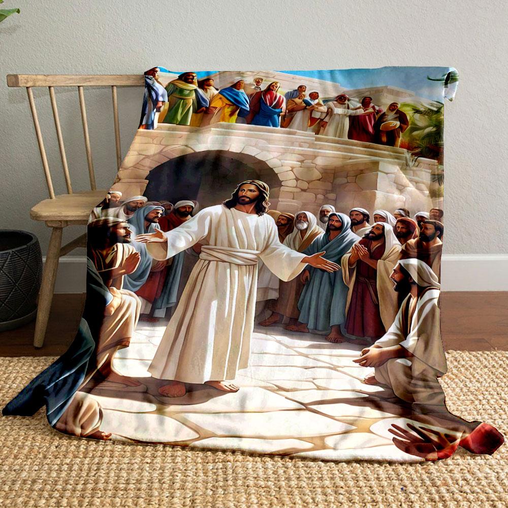 Jesus Teaching Crowd Blanket Printed Blanket for Living Room Bed Couch lunch break Soft Cozy Blanket for Friend's festival Gift