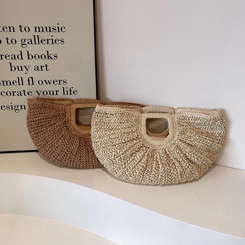 Woven Straw Bag Moon Large Capacity Purse and Handbag For Women Beach Basket Bags Fashion Travel Shoulder Shopper Totes