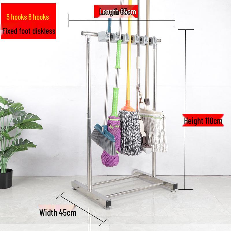 Stainless Steel Floor-standing Mop and Broom Rack with Balcony Storage